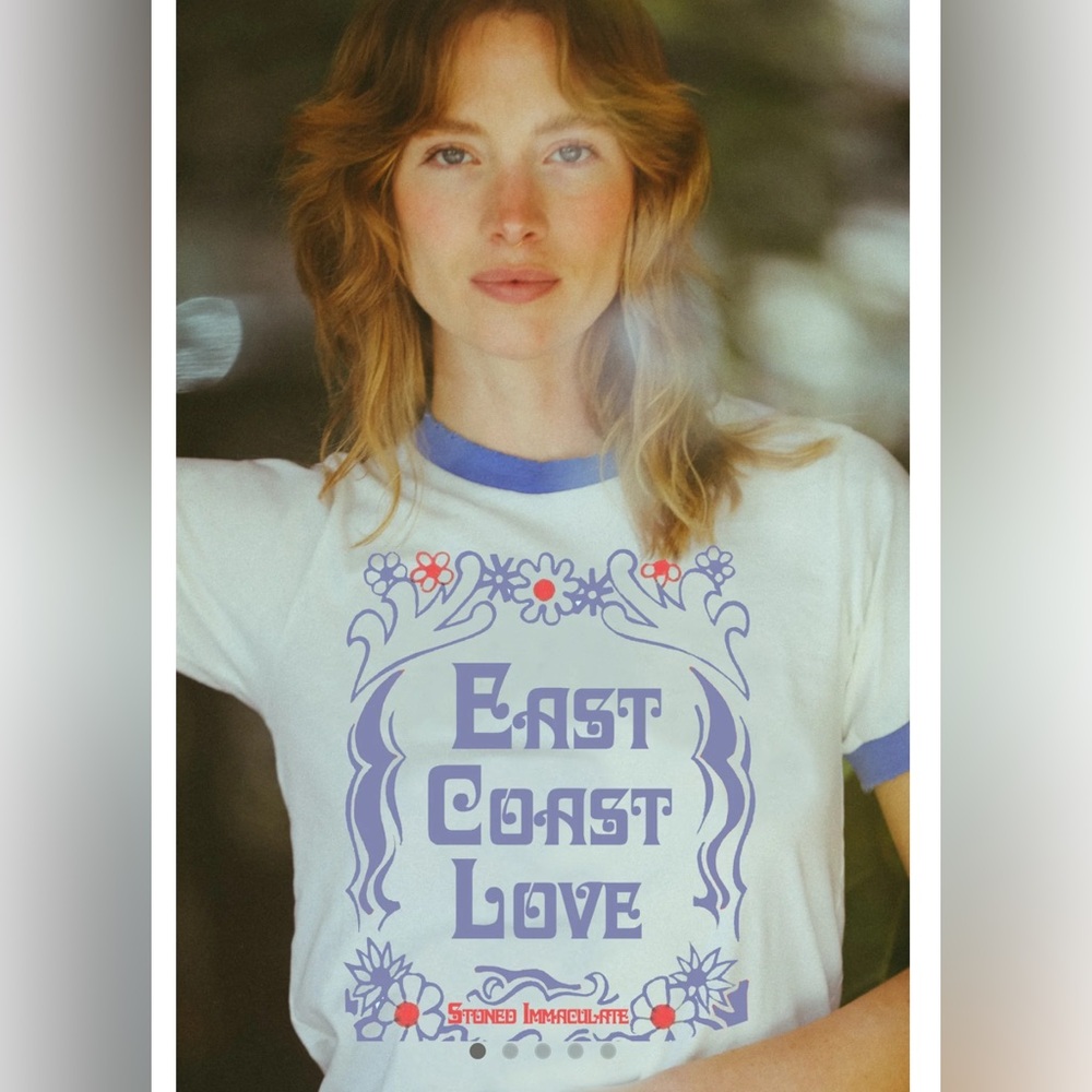 Stoned Immaculate East Coast Love Ringer Cream and Blue Graphic Tee